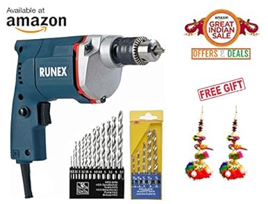 ISC / Runex Runex Drill Machine Powerful Electric+ 13Pcs Hss Drill Set For Metal,Aluminium + 5Pcs Masonary Set For Wall,Concrete
