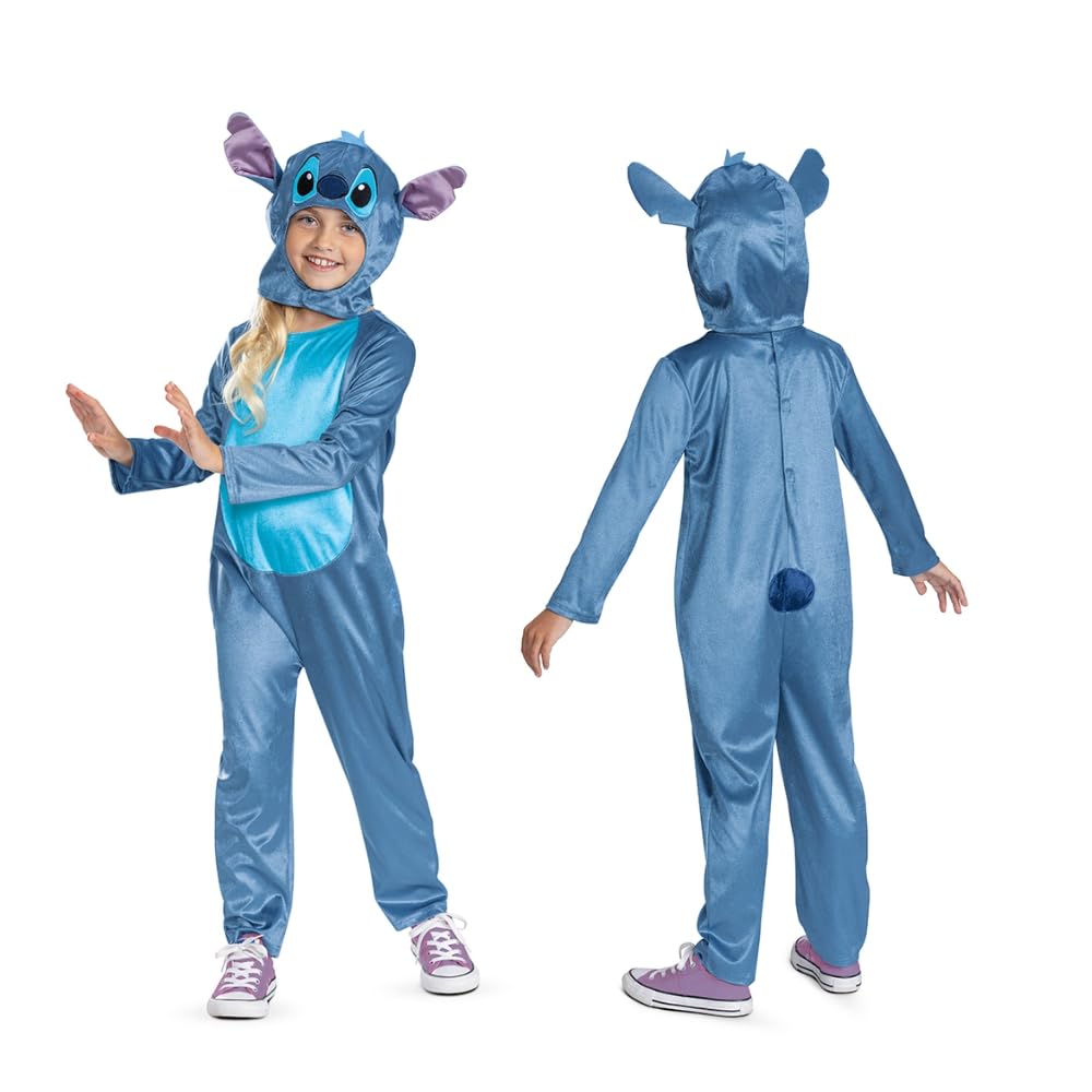 Disney Lilo & Stitch Stitch Fancy Dress for Kids, Official Disney by Disguise, Stitch Jumpsuit for Kids, Includes Hood with Dimensional Ears and Soft Fabric, for Ages 3-4, 4-6 & 7-8 Years