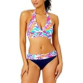Anne Cole Women's Marilyn Printed Halter Bikini Top (White Print, Medium)