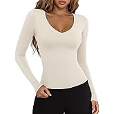 LASLULU Womens Long Sleeve Sexy V Neck T Shirts Basic Workout Tops Athletic Yoga Casual Crop Top