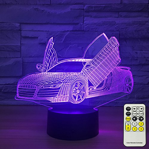 image for INSONJOHY Sport Car 3D Optical Illusion Lamps Night Lights for Kids 7 
