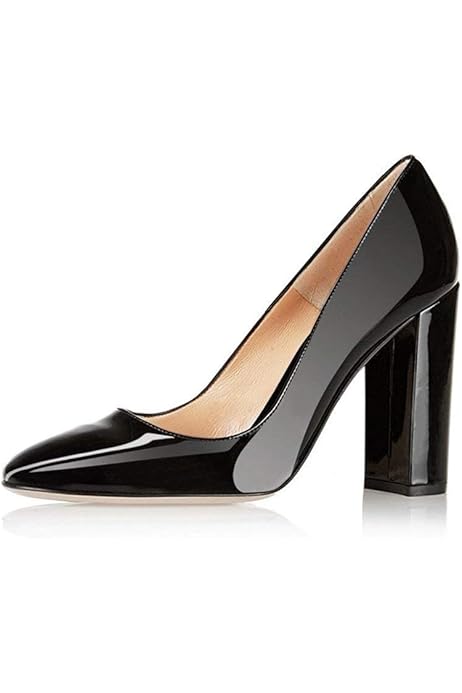 block heel black patent shoes