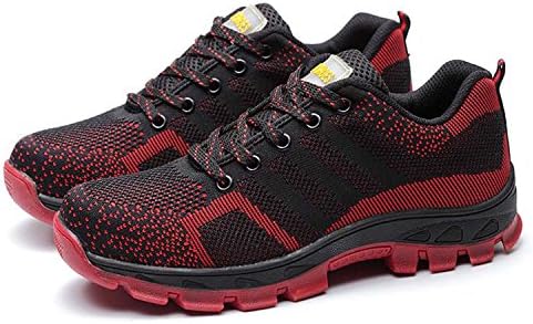 Dopievel Steel toe cap Safety shoes protective shoes ventilation shoes Industrial and Construction Shoe (9.5B(M)US, Dark Red)