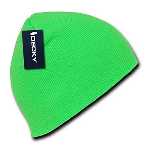 Neon Hazard Bright Green Knit Beanie Stocking Cap Winter Hat Mens Womens Unisex