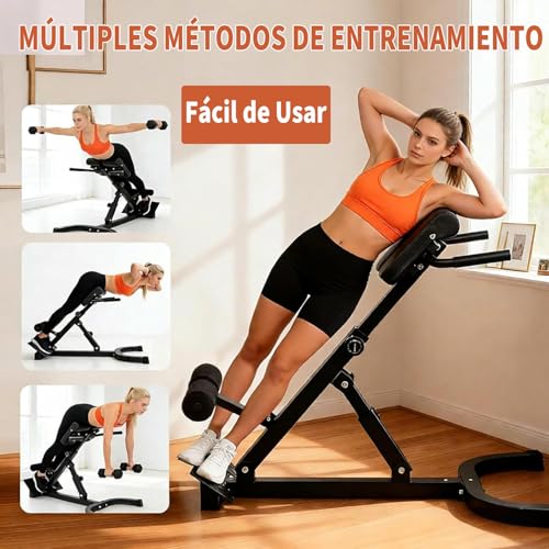 Silla Romana Ajustable, Multifuncional Banco de Hiperextensión para Glúteos, Espalda y Abdominales, Leg Extension Ajustable de Ángulo y Altura para Ejercicio Gimnasio en Casa