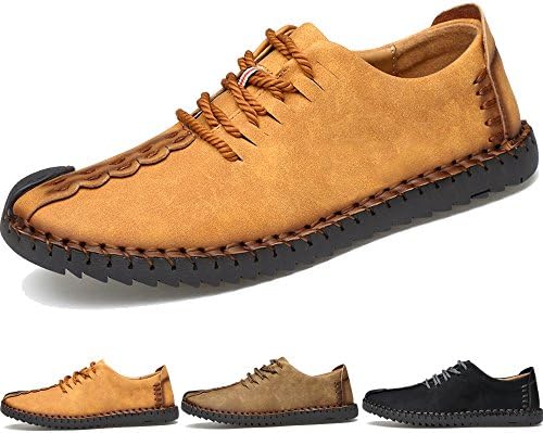 TUCSSON Men's Handmade Suede Leather Oxford Shoes British Style Flats Lace-up Loafers Casual Sneakers