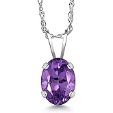 Gem Stone King 0.75 Ct Oval Purple Amethyst 14K White Gold Pendant with Chain