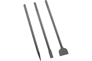 Phyxlyn 16-Inch SDS Max Chisel Set, Flat Chisel 1" (25MM) Width, Point Chisel, Scaling Chisel (50MM) Width, Ideal for Concrete Demolition, Tile Removal Tool for SDS-Max Hammer Drill Attachment