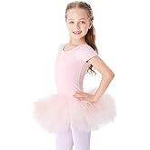 Bezioner Girls Cotton Ballet Dance Dress Cute Tutu Skirted Leotard Short Sleeve