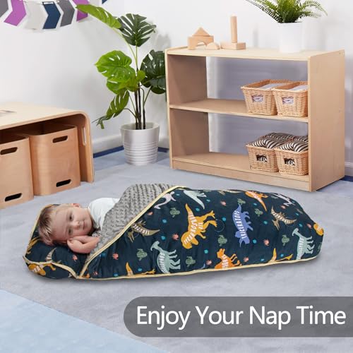 Primlect Toddler Nap Mat with Pillow, Thickened Extra Large Sleeping Bag | 55''x35'' Sleeping Mat with Blanket, Washable, Roll up, Perfect for Daycare, Preschool, Kindergarten, Boys and Girls