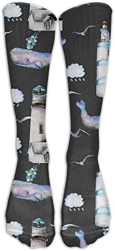 DaSOC Lighthouse Seagull Whales Clouds Unisex Novelty Below Knee Socks Athletic Tube Stockings Size 6-10