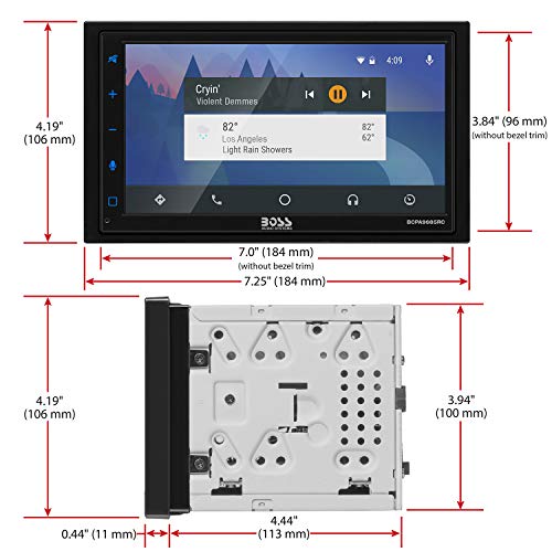 BOSS Audio BCPA9685RC Apple Carplay Android Auto Car Multimedia Player with Rearview Camera - Double-Din, 6.75 Inch LCD Touchscreen, Bluetooth, MP3 Player, USB Port, Am/FM Car Radio