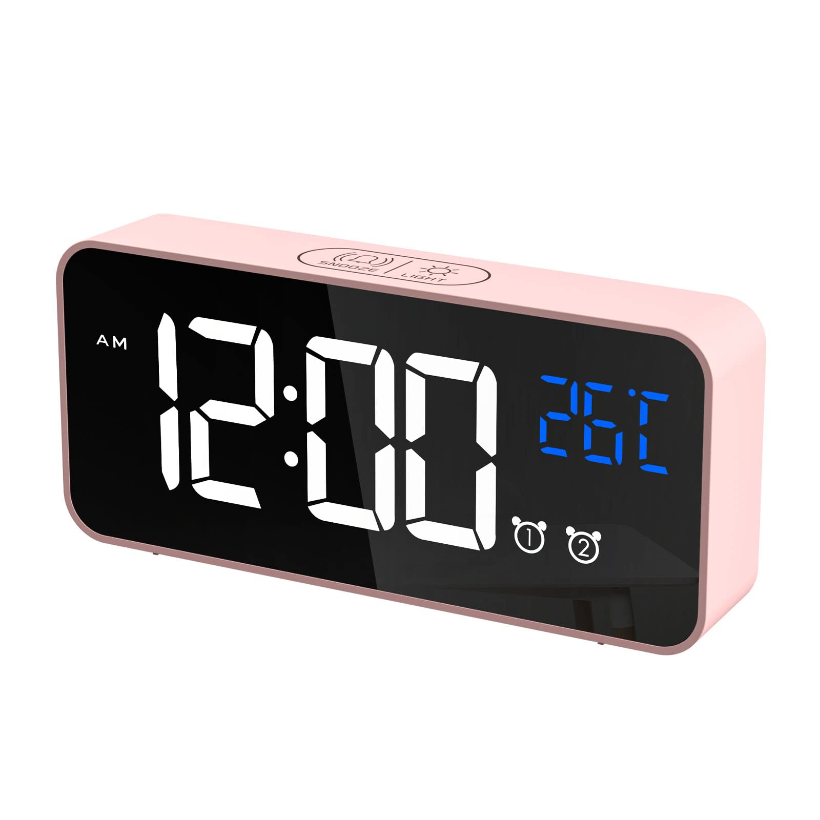 CHEREEKI Alarm Clock, Digital Clock with Temperature Display, Snooze, USB Powered Rechargeable Clock with Dual Alarms for Bedroom, Bedside, Office& Travel (Pink) — image 1