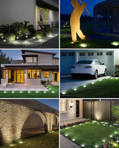 btfarm Set of 8 Solar Ground Lights, 8 LED Garden Outdoor Waterproof Solar Light, Solar Outdoor Spotlight for Paths, Lawn, Patio, Driveway, Courtyard, Swimming Pool, Cool White