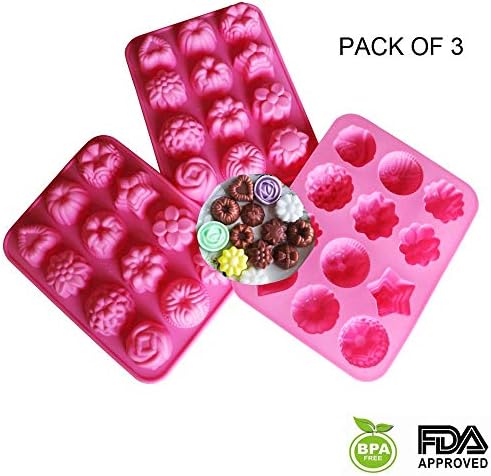 12 Cavity Silicone Molds Flower Soap Molds Chocolate molds Muffin Pan Chocolate Biscuit Cake Mold Ice cube Tray Muffine silicone Molds, set of 3 packs