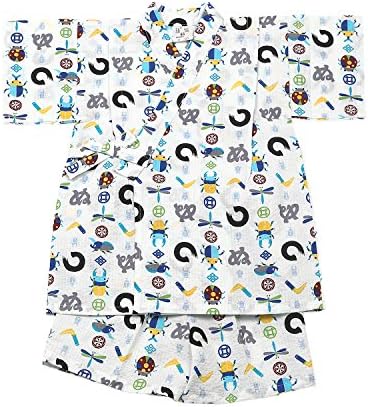 KOMESICHI Boy's Japanese Jinbei Kimono Insect and KAMAWANU (White/95cm)