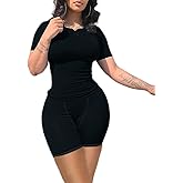 vyolu Lounge Wear Ribbed Casual 2 Piece Tracksuit Set Women Solid Skinny Short Sleeve O-Neck Top+Mid Waist Elastic Leggings