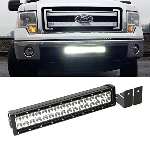 iJDMTOY Complete High Power LED Light Bar w/ Lower Bumper Insert Area Mounting Brackets and Wiring Switch For 2009-2014 Ford F-150, 2010-2014 Ford SVT Raptor (No Cutting, No Drilling)