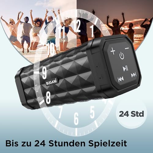 BUGANI Portable Bluetooth Speaker 5.4 Bluetooth Speaker 30H Autonomy | 24W Bluetooth Speakers, IPX5 Waterproof Bluetooth Speaker, TWS Pairing, USB, AUX, Party/Travel/Outdoor