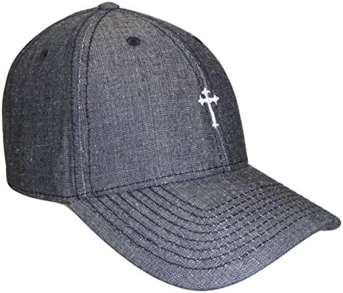 Christian Cross Small Logo Black Denim Baseball Cap (One Size, Black/White)