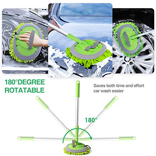 HOUSE DAY Car Wash Brush with 45” Long Handle & 3pcs Car Wash Mitt Scratch Free, Soft Scrub Car