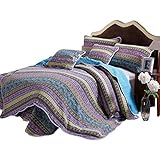 Striped Jacquard Style 3-Piece Patchwork Bedspread/Quilt Sets ,100% Cotton,Queen
