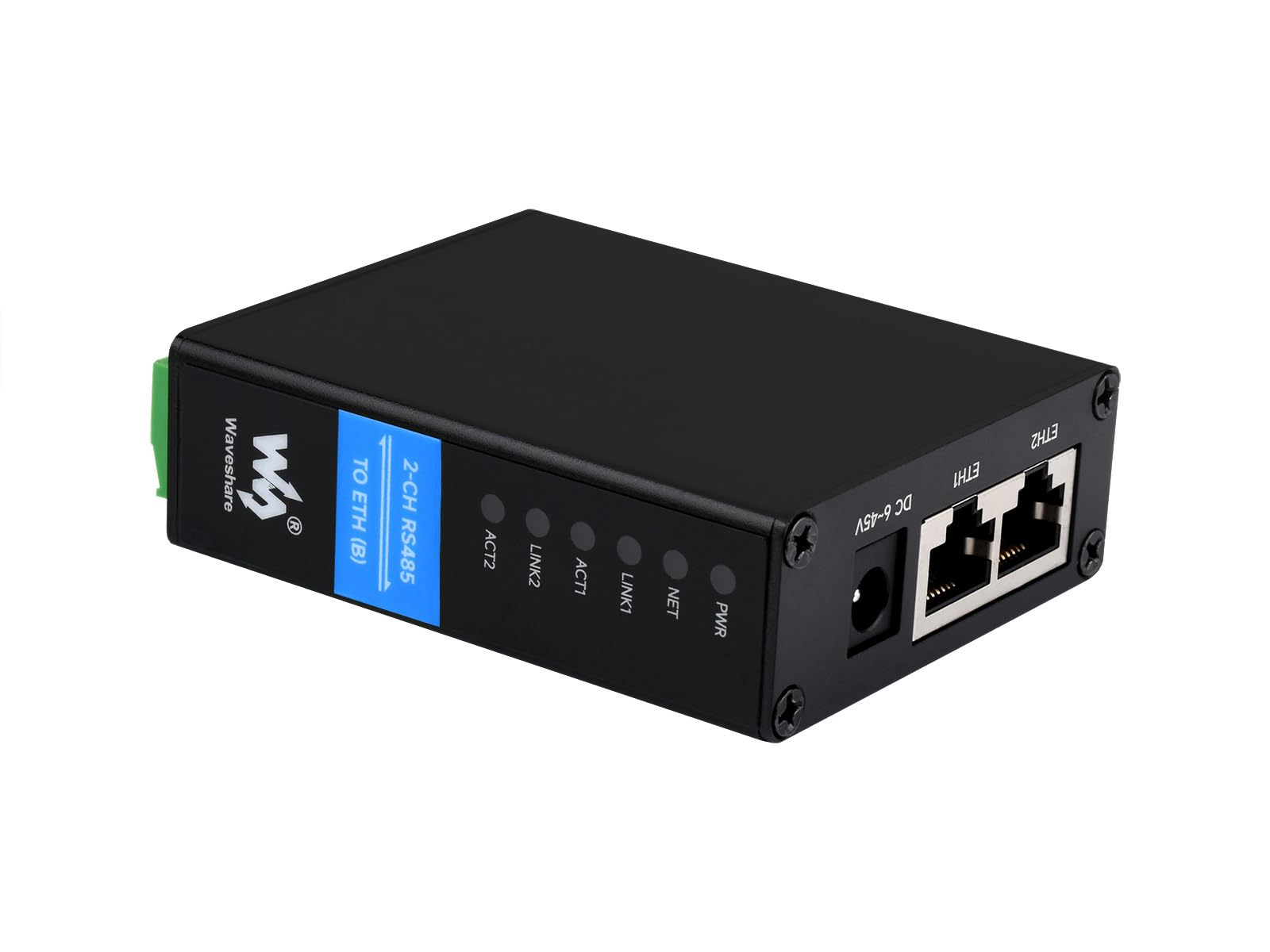 Waveshare 2-CH RS485 to RJ45 Ethernet Converter Module, Industrial Rail-mount Isolated Serial Server,Dual Channels RS485 Independent Operation,Dual Ethernet Ports