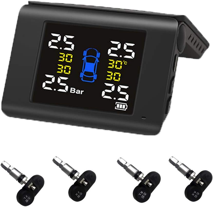 CARACHOME TPMS Solar Tyre Pressure Monitoring System with LDC Screen,Tire Pressure Checker Solar And USB Rechargeable,Real-Time Alarm Function.