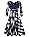 Women V Back Swing Vintage Rockabilly Dress with Elbow Sleeve Polka Dot Blue L