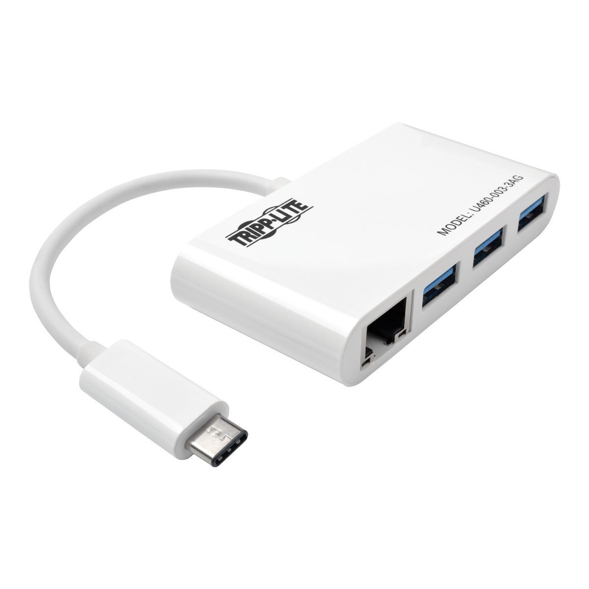 Eaton Tripp Lite USB‑C Hub U460‑003‑3AG – 3‑Port USB‑A Expansion with Gigabit Ethernet, 5Gbps USB 3.1 Performance, Portable Plug‑and‑Play Design, Reversible USB‑C Connector, White (B01JNMLB08)