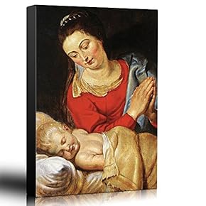 Oil Painting of Virgin in Adoration Before The Christ Child by Peter Paul Rubens in c.1615 - Baroque Style - Catholic - Canvas Art Home Art - 12x18 inches