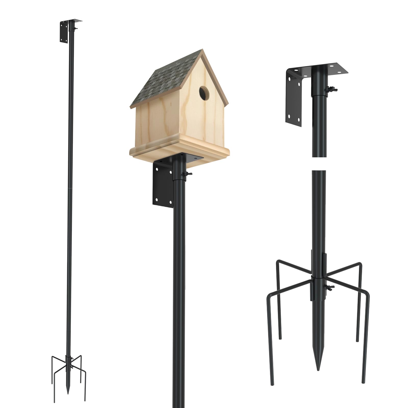 Urban Deco Birdhouse Pole Bracket Set, 203cm Adjustable Hummingbird Bird Feeder Support Pole, Universal Stand Set with 5 Prongs for Outdoor, Yard, Black (Without Birdhouse)