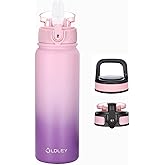 Oldley Water Bottles 20 oz Insulated Water Bottle with Straw 3 Lids,Vacuum Stainless Steel Water Bottles, Leak & Sweat Proof Sport Water Bottle Gym for Kids Adults