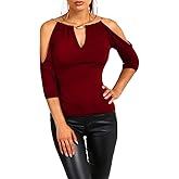 USGreatgorgeous Women’s Open Cold Shoulder Slim Fit Short Sleeve Tee Shirt Casual Blouse Tops