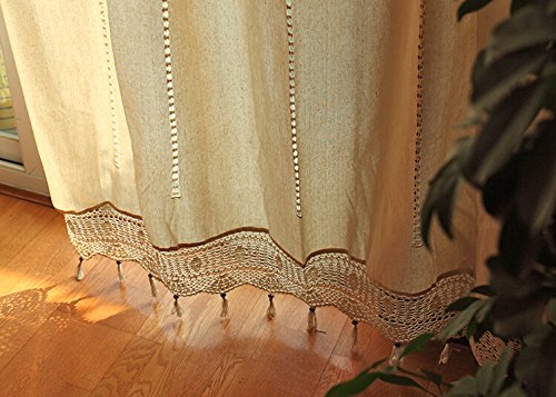 DOKOT Victorian Vintage Long Solid Embroidery Rod Pocket Window Curtains/Drape/Panels/Treatment Cotton Linen with Crochet Border, 71x71 inches (71" Wx71 H(180x180cm), Khaki Embroidery)