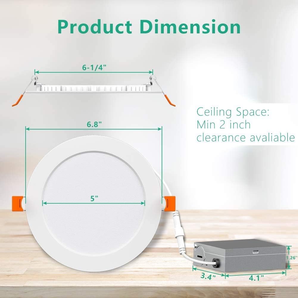 Freelicht 12 Pack 6 Inch Ultra-Thin LED Recessed Ceiling Light with Junction Box, 12W Eqv 110W, 5000K Daylight Dimmable Can-Killer Downlight, 850LM High Brightness - ETL and Energy Star - - 
