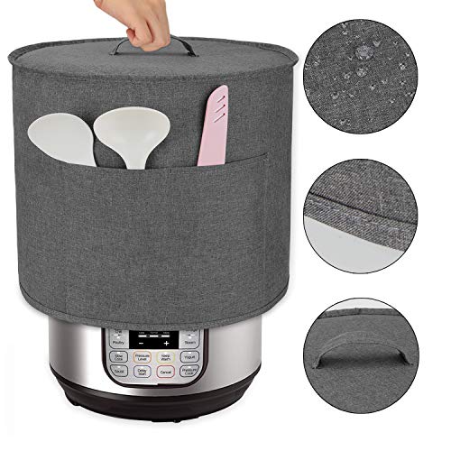 Luxja Dust Cover for 8 Quart Instant Pot, Cloth Cover with Pockets for Instant Pot (8 Quart) and Extra Accessories, Gray (Large) - Thumbnail 3