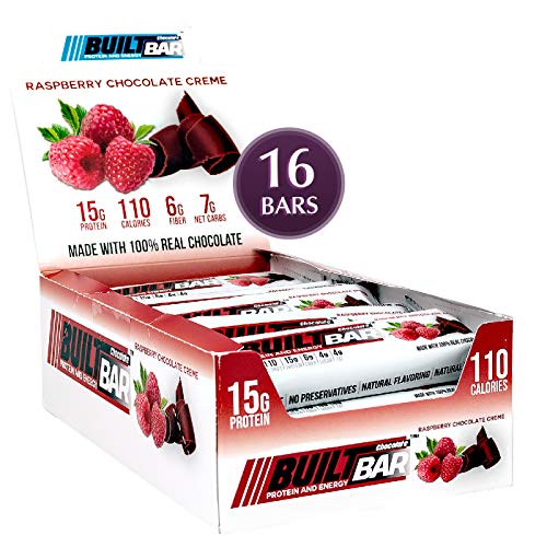 Built Bar - Protein & Fiber Bar - Raspberry Chocolate Creme - High Protein - Low Calorie - Low Fat - High Fiber - Energy Snack Bar - 16/Box