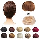 FESHFEN Bridal Hair Bun Updo Scrunchy Scrunchie Hairpiece Wig Hair Ribbon Ponytail Extensions Clips Straight Drawstring Hair Chignons Topknot Knot-30# Light Auburn
