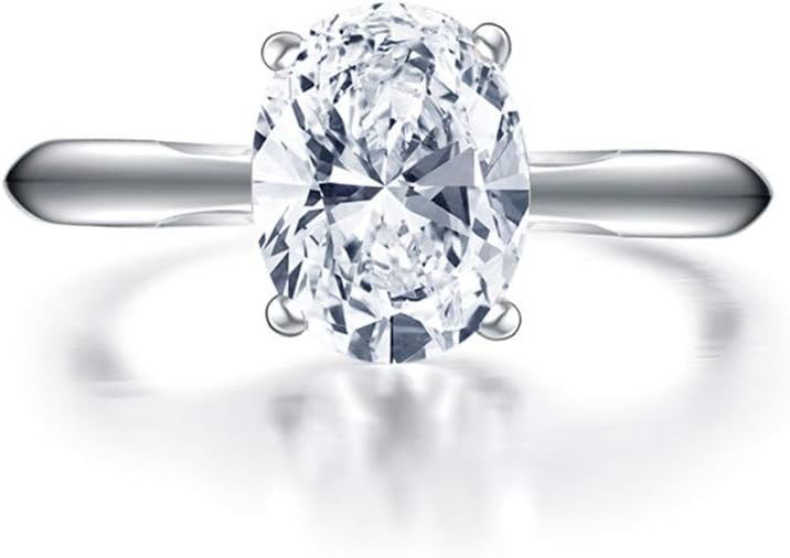 DYUNQ White Gold Plated Silver Cubic Zirconia 2 Carats Oval Cut Solitaire Wedding Engagement Ring for Women Sterling Silver