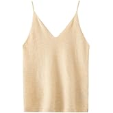 Women's 100% Pure Cashmere Camisole Tank Top, Autumn/Winter Women's Clothing Solid Color Slim-Fit V-Neck Basic Knit Top