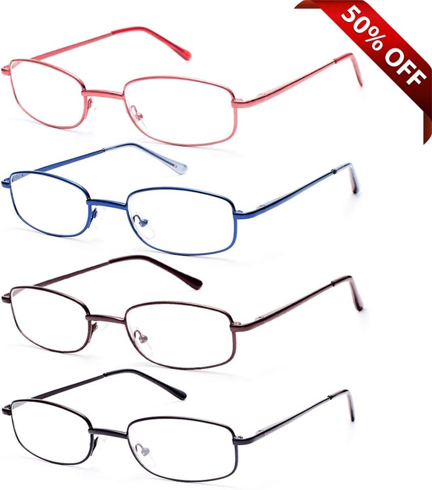 EFE Wire Frame Reading Glasses Readers for Women Men 3.0 Lightweight Metal Adjustable Spring Hinge Eyeglasses 4 Pack (Mixcolor, 3.0)