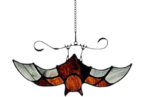 BOXCASA Bat Stained Glass Window Hangings, Bat Suncatcher Halloween Decoration,Bat Decor Hanging for Home, Office, Kitchen,Living Room