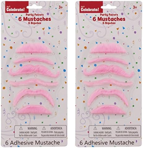 6 Pink Mustaches Pack of 2