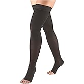 Truform 20-30 mmHg Compression Stockings for Men and Women, Thigh High Length, Dot-Top, Open Toe, Charcoal, X-Large