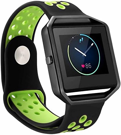 SWAWS Fitbit Blaze Band with Frame, Soft Silicone Sports Style Bracelet Replacement Strap Watch Band for Fitbit Blaze Smart Fitness Watch (Black/Green, Small(6.7''-8.7''))