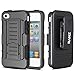IPhone 4 Case, iPhone 4S Case, RANZ Apple iPhone 4 / 4S Black Rugged Impact Armor Hybrid Kickstand Cover with Belt Clip Holster Case