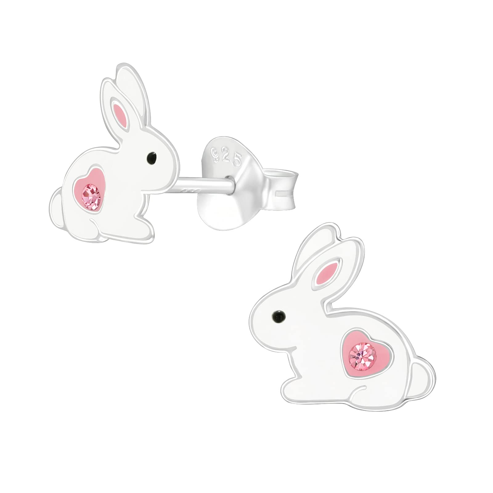 White Bunny Rabbit Earrings with Crystal Stones 925 Sterling Silver