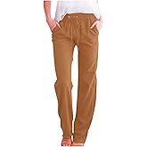 APRDFEU Womens Drawstring Cotton Linen Pants Flowy Gauze Wide Leg Beach Trousers Casual Summer Lightweight Boho Bottoms
