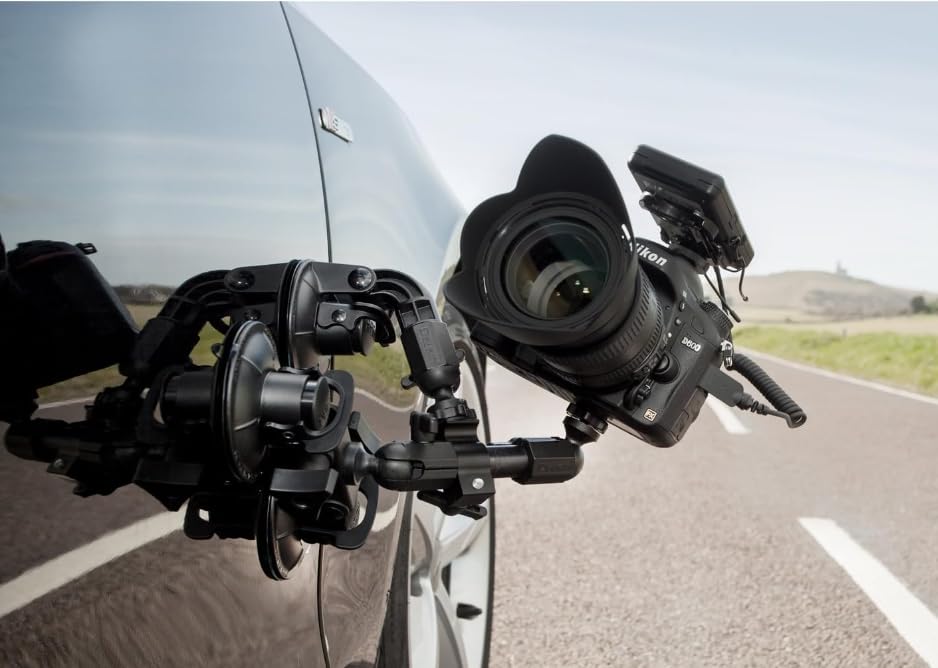 Delkin Devices Fat Gecko Triple Suction Camera Mount - Powerful Suction Cup Camera Mount for Car, Motorcycle, Desk, Window | Secure and Adjustable Action Camera Holder for Video Recording